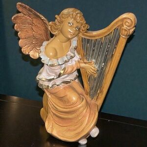 Italy Fontanini Angel Spiritual Figurine Playing Harp 7” Holiday Decor Vintage
